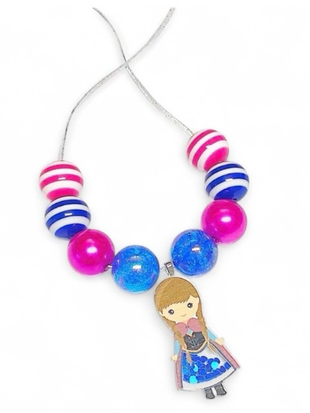 Anna Inspired Bubblegum Chunky Necklace Glitter Shaker Girls Princess Jewelry